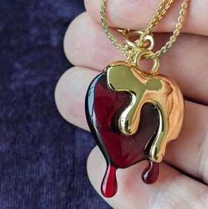 Vintage 10K Gold Plated Necklace - A Bleeding Ruby Red Heart